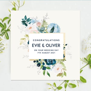 Carte de mariage, Carte de mariage personnalisée, Carte de jeune marié, Carte de mariage florale, carte de mariage pastel