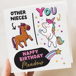 Geburtstagskarte für Nichte, personalisierte Geburtstagskarte für Nichte, Geburtstagskarte, lustige Geburtstagskarte für Nichte – Happy Birthday Nichte – Einhorn-Karte