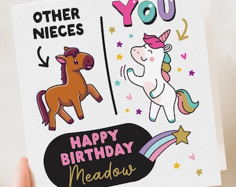 Tarjeta de cumpleaños para sobrina, tarjeta de cumpleaños personalizada para sobrina, tarjeta de cumpleaños, tarjeta de cumpleaños divertida para sobrina - Feliz cumpleaños sobrina - Tarjeta de unicornio