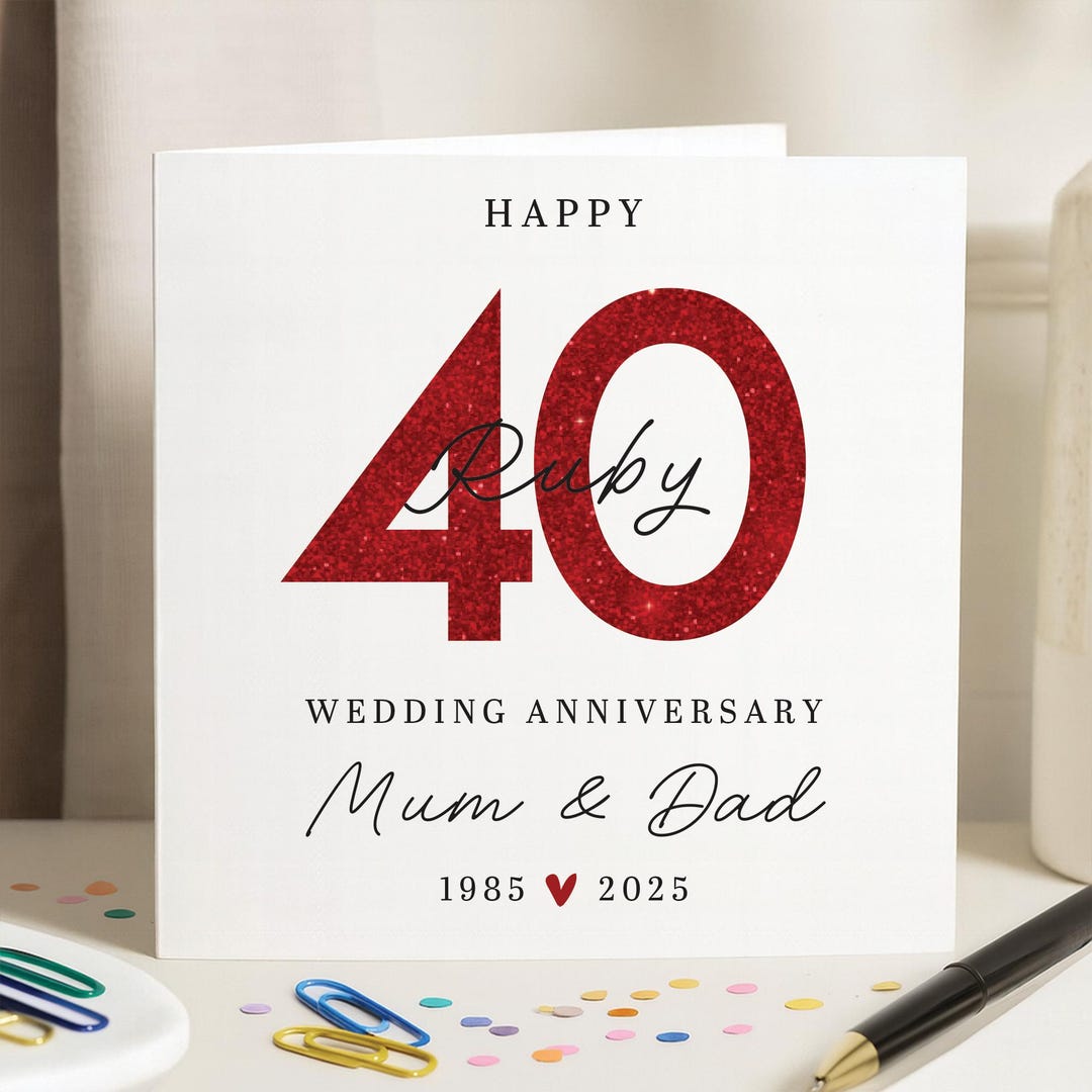 Ruby Wedding Anniversary Personalised Card, 40th Wedding, Ruby ...