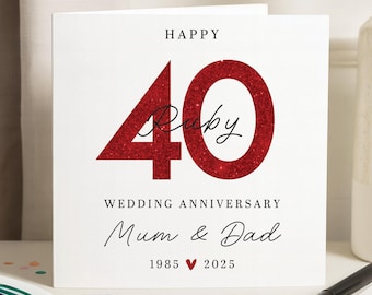 Personalised Ruby Wedding Anniversary Card, 40th Anniversary - Etsy UK