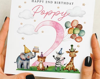 2nd Birthday Card Girl, Second Birthday Card For Girl, Personalised 2nd Birthday Card, Girl 2nd Birthday Card, 2nd Birthday Girl Gift