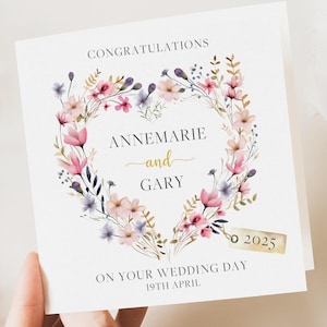 Personalised Wedding Floral Card | Newly Married Couple Greeting | Congratulations Wedding Card | Wedding Gift Card | Pink floral heart