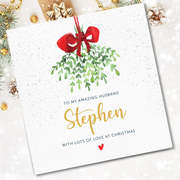 Christmas Card for Husband | Husband Christmas Card | Husband christmas card with Mistletoe | Personalised Husband christmas card