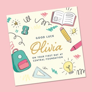 Tarjeta de primer día en la escuela, Regreso al cole, Primer día de secundaria, Tarjeta de escuela primaria, Tarjeta de nueva escuela, Tarjeta de buena suerte personalizada