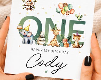 Tarjeta de primer cumpleaños de animales para niño, tarjeta de primer cumpleaños para hijo, regalo especial de primer cumpleaños para nieto, tarjeta de primer cumpleaños, primer cumpleaños de sobrino