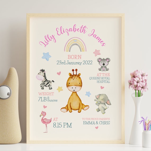 New Baby Girl Gift, New Baby Gift Personalised, New Baby Print