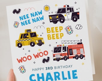 Boys birthday card, truck card for son, grandson, nephew, any age card, boy card, personalised car birthday card,