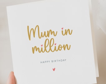Mother’s Day card, Personalised Mum in a Million Card, Elegant Mother's Day Card, from son, daughter, mummy