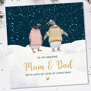 Mama und Papa Weihnachtskarte, Pinguine, personalisierte Weihnachtskarte für Mama und Papa, Mama & Papa Weihnachtskarte, Mama und Papa Weihnachtsgeschenk