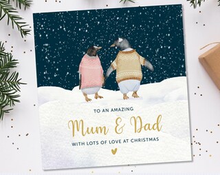 Twizler Biglietto Di Natale Per Mamma E Papà – Pinguini, Formato 15,5x15,5 Cm, Con Busta, Fatto In UK