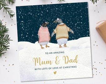 Twizler Biglietto Di Natale Per Mamma E Papà – Pinguini, Formato 15,5x15,5 Cm, Con Busta, Fatto In UK