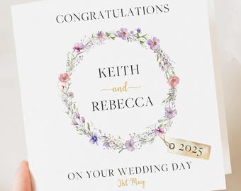 Tarjeta floral de boda personalizada / Saludo para recién casados / Tarjeta de felicitación de boda / Tarjeta de regalo de boda / Corona