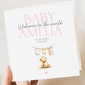 New Born Baby Card, Cute Keepsake, Personalised card, Newborn Baby Girl, Girl Gift, Granddaughter Baby, Niece, Cousin