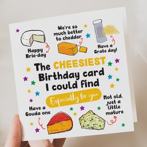 Cartão de piada, cartão de aniversário engraçado, cartão de queijo, cartões de aniversário para ele, cartões de aniversário para ela, presente de aniversário, cartão de aniversário bobo, amigo