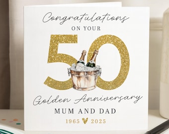 Golden Wedding Anniversary Card - 50th Wedding Card, GOLDEN Anniversary - Grandparents - Mum and Dad, Friends, Congrats 50 Years Married