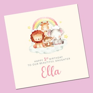 Carte d'anniversaire personnalisée pour tout âge, premier anniversaire pour elle, fille, nièce, petite-fille, carte de voeux, arc-en-ciel fait main de carte de jeune fille,