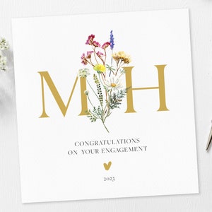 Gold initials personalised Engagement card