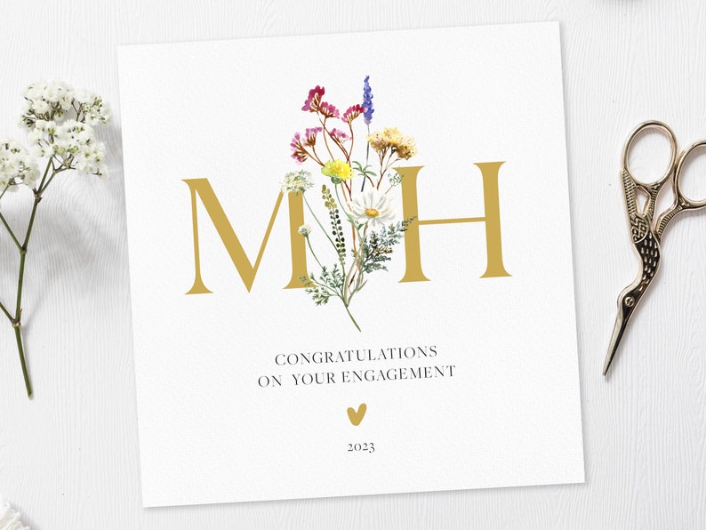 Gold initials personalised Engagement card