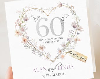 Carte d'anniversaire de mariage diamant - 60e carte de mariage, anniversaire de diamant - Anniversaire des grands-parents - Félicitations pour vos 60 ans de mariage -