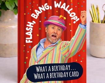 Granada aturdidora, ¡qué tarjeta de cumpleaños!, Tarjeta de cumpleaños divertida, Meme de David Mitchell, Inspirado en el último que ríe, Para él y para ella