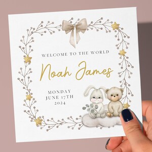 Carte de naissance, souvenir, bienvenue dans le monde, carte personnalisée, nouveau-né garçon, cadeau fille, petite-fille bébé, petit-fils, neveu, nièce