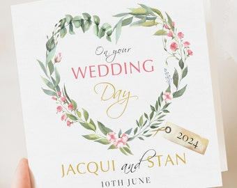 Tarjeta floral de boda personalizada / Saludo para recién casados / Tarjeta de felicitación de boda / Tarjeta de regalo de boda / Iniciales