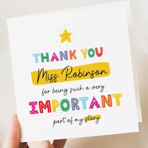 Teacher Card, Appreciation Thank you Teacher Card, Personalised Teacher Card, End of Term, Teaching assistant, Nursery Teacher