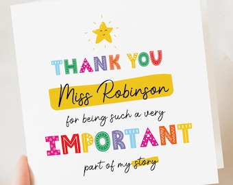 Tarjeta para el profesor, Tarjeta de agradecimiento para el profesor, Tarjeta personalizada para el profesor, Fin de trimestre, Auxiliar docente, Profesor de guardería