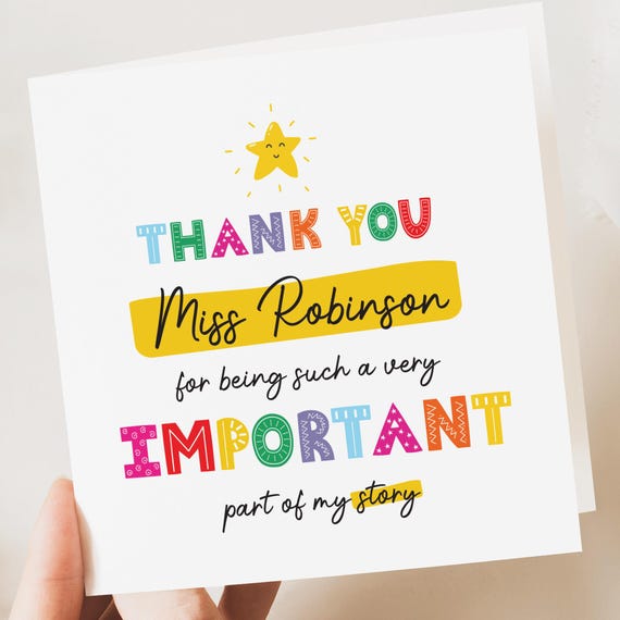 Teacher Card, Appreciation Thank you Teacher Card, Personalised Teacher Card, End of Term, Teaching assistant, Nursery Teacher