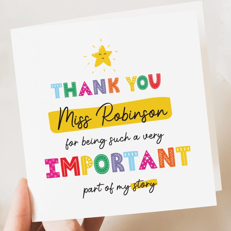 Teacher Card, Appreciation Thank you Teacher Card, Personalised Teacher Card, End of Term, Teaching assistant, Nursery Teacher YES
