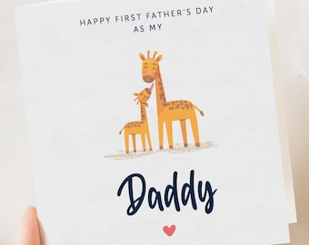 First Fathers Day As My Daddy Card, My Dads 1st Fathers Day Card, Custom Baby Name Greeting Card, Cute Giraffe First Fathers Day Card, Gift