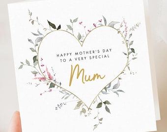 Mum Birthday Day Card, Step Mum, Mom, Mum, From Daughter, Floral Mother’s Card, Happy Mothers Day Cards, Personalised Mothers Day Gift