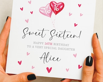 Cartão de aniversário de 16 anos para filha, cartão de aniversário de 16 anos para neta, doce dezesseis, presente para irmã, aniversário de dezesseis anos, aniversário de 16 anos para sobrinha