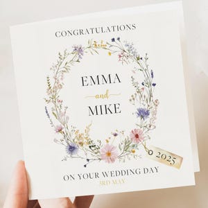 Personalised Wedding Floral Card | Newly Married Couple Greeting | Congratulations Wedding Card | Wedding Gift Card | Initial | Summer theme