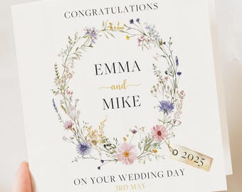 Tarjeta floral de boda personalizada / Saludo para recién casados / Tarjeta de felicitación de boda / Tarjeta de regalo de boda / Inicial / Temática de verano