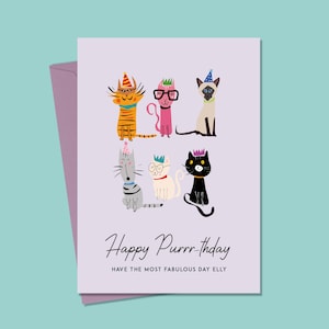 Birthday card with cats, Cat greeting card, Birthday card Cat happy Birthday, Personalised Cat Birthday card, Personalised Birthday Card