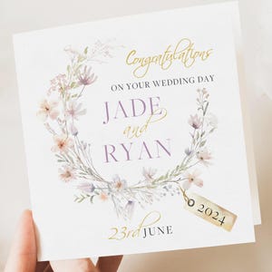 Personalised Wedding Floral Card | Newly Married Couple Greeting | Congratulations Wedding Card | Wedding Gift Card | Initials
