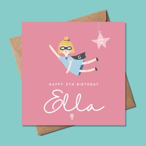 Tarjeta de cumpleaños para niña, Tarjeta de cumpleaños de cualquier edad, Tarjeta de cumpleaños para ella, Tarjeta de cumpleaños personalizada para niña, Tarjeta de cumpleaños número 5