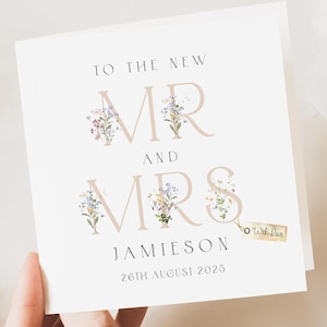 Carte florale de mariage personnalisée | Salutation d'un couple nouvellement marié | Anniversaire | de fiançailles de félicitations | Carte-cadeau de mariage