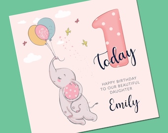 First birthday to Daughter, Birthday card for Granddaughter, Any age Birthday card, Cute Personalised Birthday card, Card for Niece