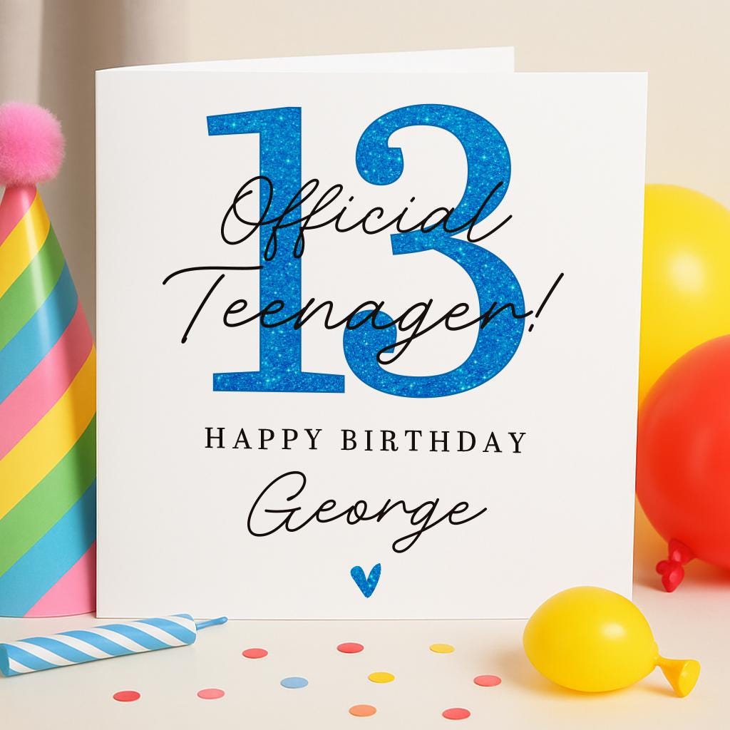 Personalised Boys 13th Birthday Card,officially A Teen Birthday Greetings Card Handmade For Him Son, Nephew, Grandson Teenager, Friend 1029