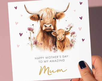 Mother&#39;s day card | mothers day card | Highland Cow | giraffe mothers day card | mummy mothers day card | card from daughter | card for nana