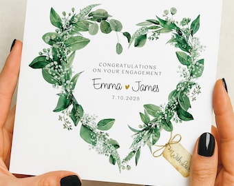 Engagement Card, Personalised Engagement Card, Personalised Congratulations on your Engagement, You're engaged card, Green Floral, Celebrate