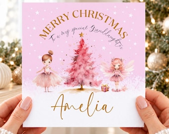 Personalised Christmas Card for Daughter, Granddaughter or Niece, Pink Tree, Optional Gems