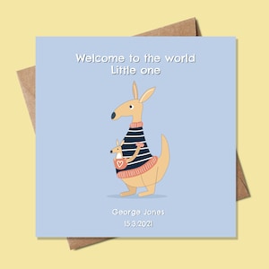 Carte de bébé nouveau-né, carte personnalisée de bébé nouveau-né, carte personnalisée de nouveau-né pour garçon, carte de garçon nouveau-né, kangourou