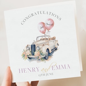 florale personnalisée de voiture de mariage | Salutation d'un couple nouvellement marié | Carte de mariage de félicitations | Carte-cadeau de mariage | Initiales