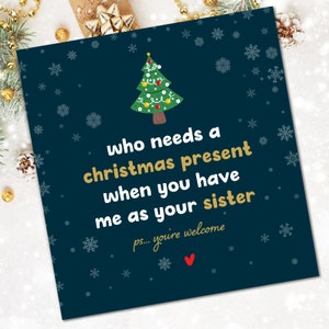 Zuster kerstkaart, kerstkaart voor broer, zuster kerstcadeau, grappige kaart voor zus, zuster cadeau, grappige broer kerstkaart