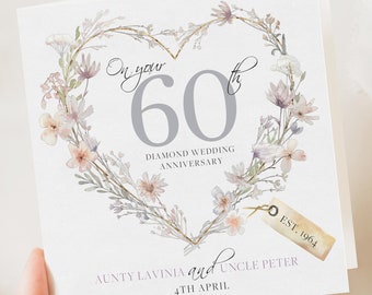 Diamond Wedding Anniversary Card - 60th Wedding Card, Diamond Anniversary - Grandparents Anniversary - Congrats 60 Years Married -