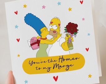 Tarjeta de aniversario, Homer y Marge Simpson, tarjeta divertida del Día de San Valentín de los Simpson, tarjeta de felicitación divertida